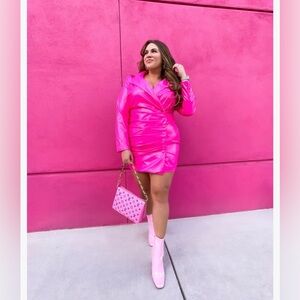PATRICK STARRR HOT PINK FAUX LEATHER MAKE 'EM SHOOK BLAZER DRESS- SIZE 1
